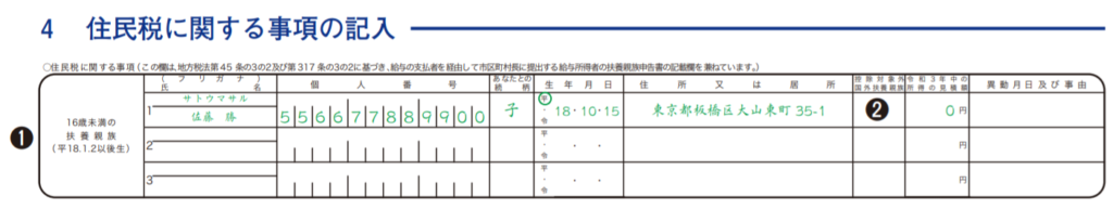 扶養控除申告書_住民税に関する事項の記入